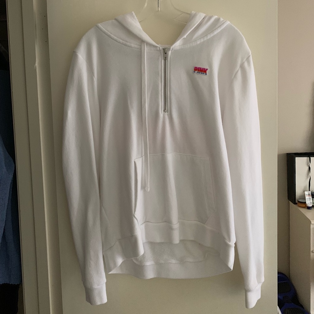 VS Pink quarterzip hoodie w/ design on back